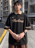 THALASI Men's Black Oversized Polo T-Shirt | Streetwear Typography Tee