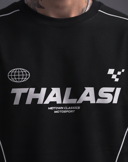 THALASI Men's Motorsport 19 Oversized T-Shirt | Black Streetwear