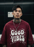 THALASI Men Cotton GOODVIBS Maron Printed Aesthetic Oversized Tshirt for Men