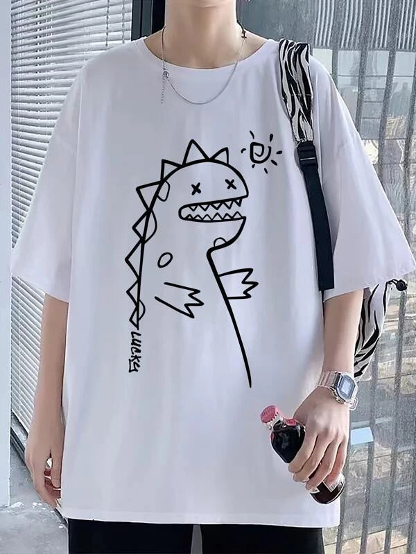 Men's Oversized White T-Shirt with Cartoon Print