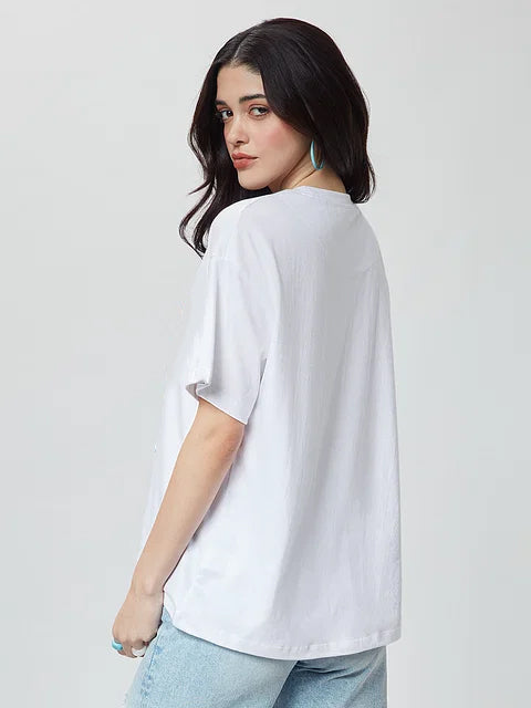 Oversized Anime White Printed T-shirt for Womens/Girls