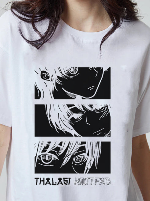 Oversized Anime White Printed T-shirt for Womens/Girls