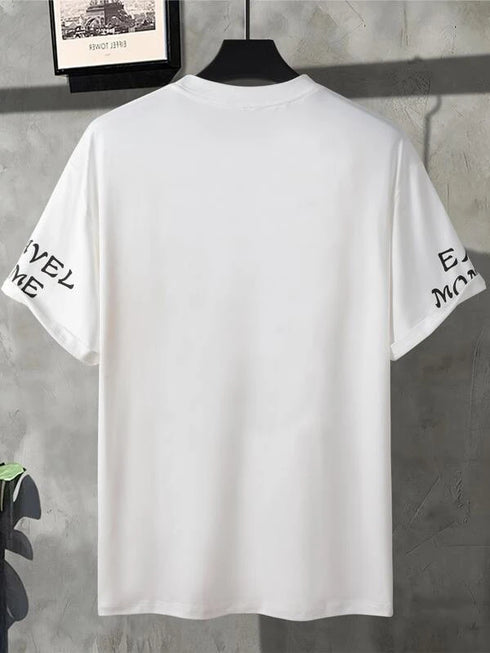 Men's Smile Print White Oversized T-Shirt