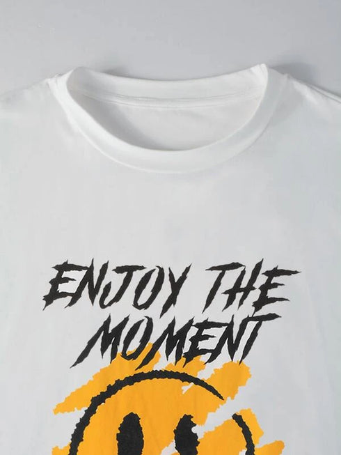 Men's Smile Print White Oversized T-Shirt