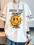 Men's Smile Print White Oversized T-Shirt
