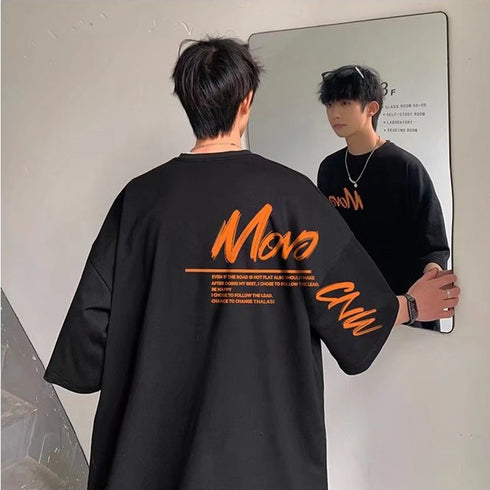 Korean Style Black Anime Oversized T Shirts for Men