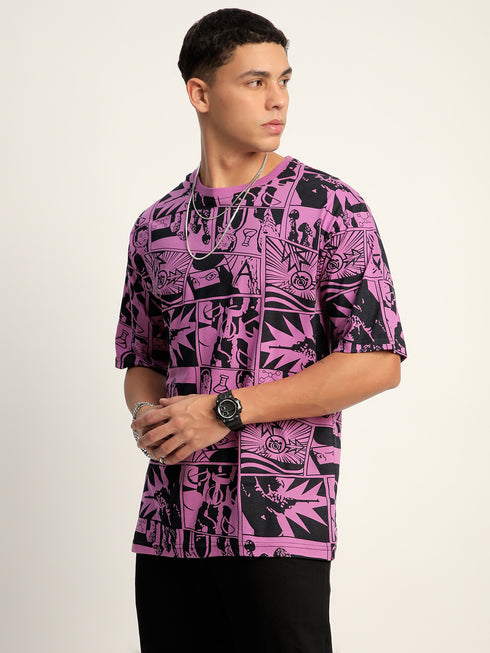 THALASI Comic All Over Printed Green Anime Oversized T shirts for Men