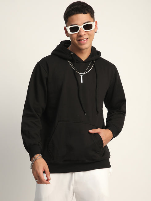 Black Solid Plain Hoodie for Men – Embrace Comfort and Style