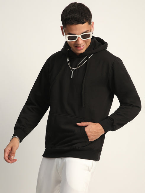 Black Solid Plain Hoodie for Men – Embrace Comfort and Style
