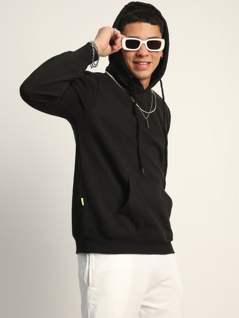 Black Solid Plain Hoodie for Men – Embrace Comfort and Style