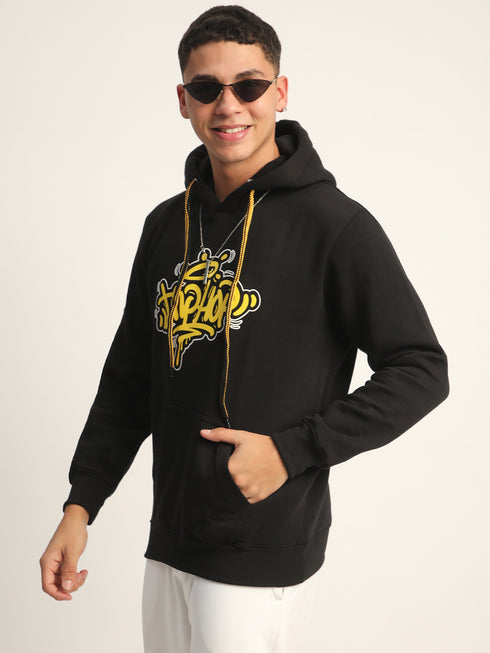 HIP-HOP BACK PRINTED BLACK WINTER HOODIES FOR MEN