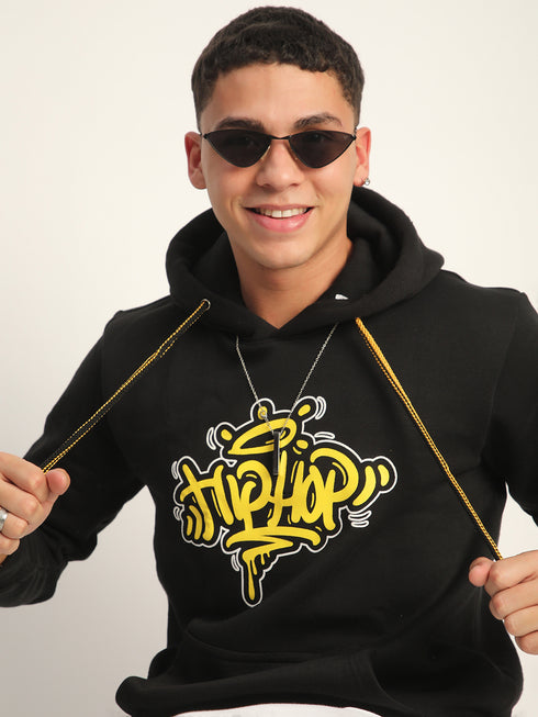 HIP-HOP BACK PRINTED BLACK WINTER HOODIES FOR MEN