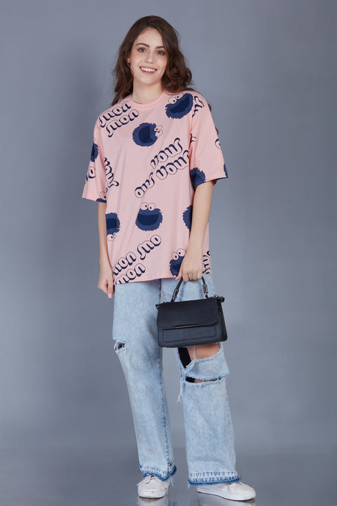 Korean Print : Peach Oversized Tshirts for Womens