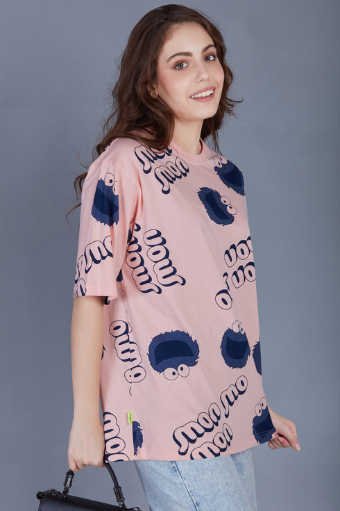 Korean Print : Peach Oversized Tshirts for Womens