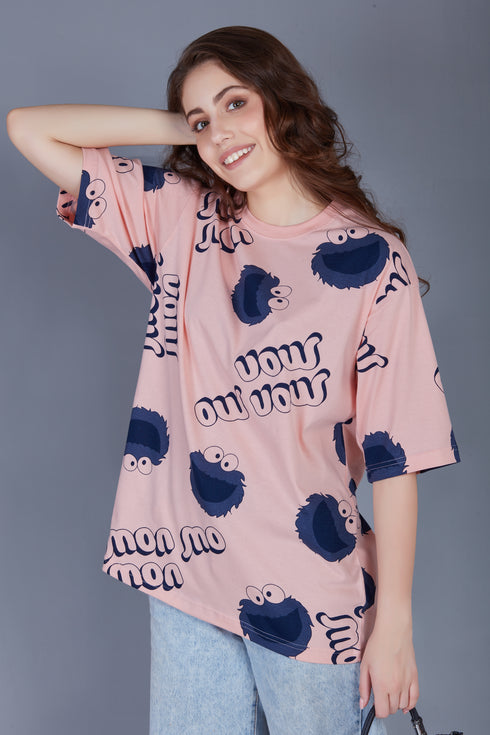 Korean Print : Peach Oversized Tshirts for Womens