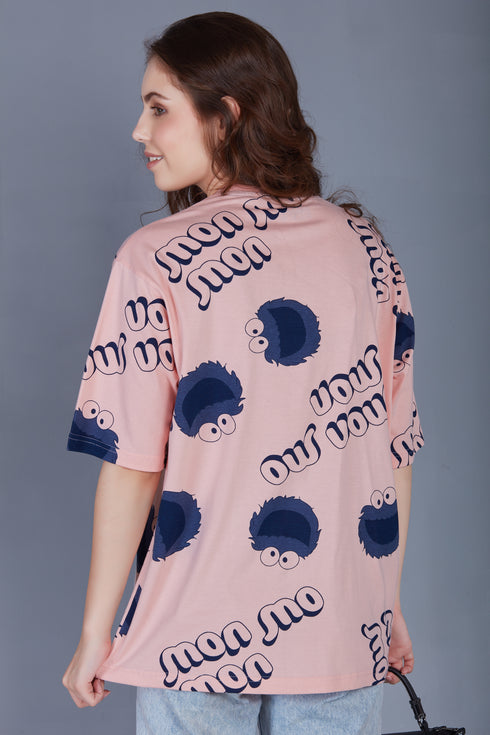 Korean Print : Peach Oversized Tshirts for Womens