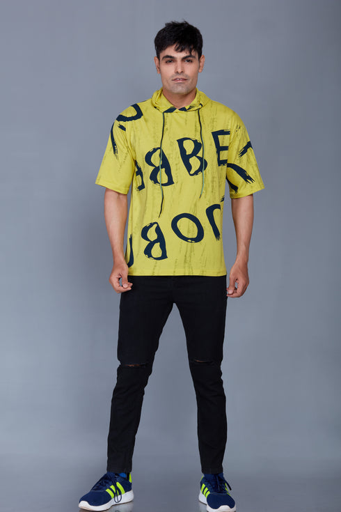 Oversized with Hood : All Over Printed Yellow Hood Oversized T shirts for Men