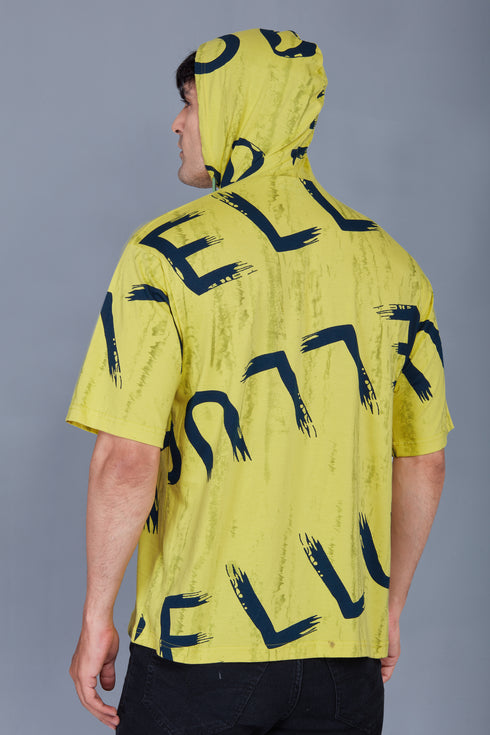 Oversized with Hood : All Over Printed Yellow Hood Oversized T shirts for Men