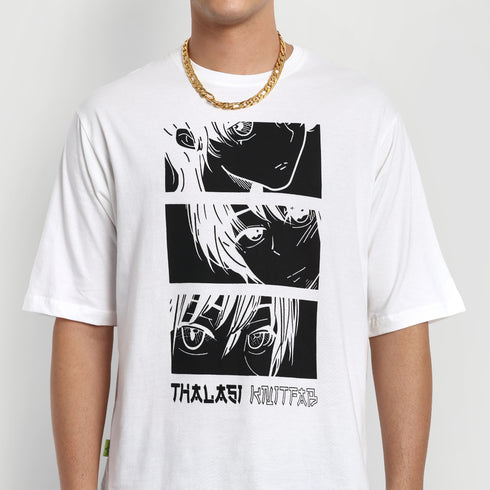 Men White Anime Oversized Baggy Fit T-Shirt