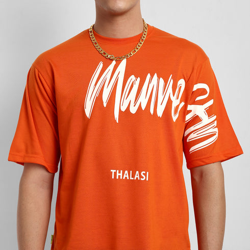 Orange Korean Back Print Oversized T Shirts for Men