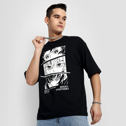Black Anime Oversized T-shirt for Men
