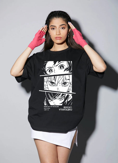 Anime Black Printed Couple T-shirt