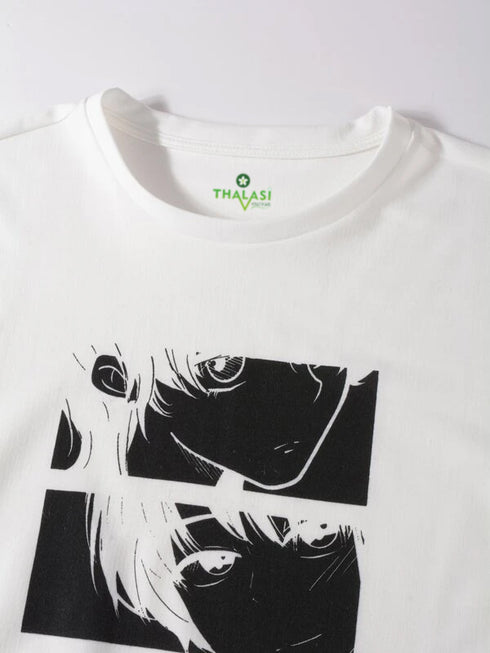 Men White Anime Oversized Baggy Fit T-Shirt