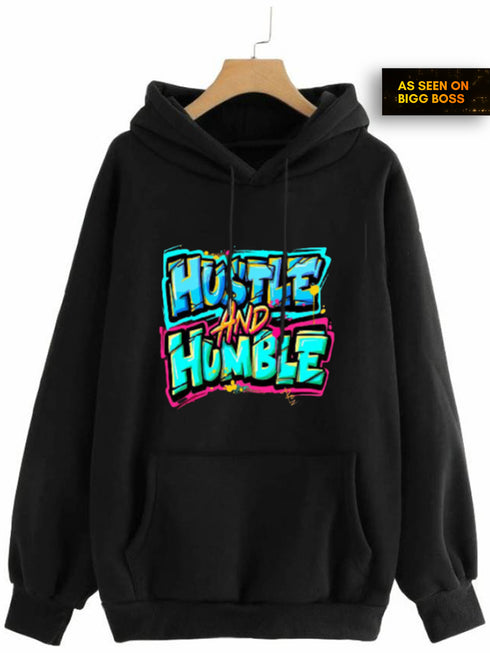 Rapper Vibe: Hustle Hip-Hop Printed Black Hoodies for Men