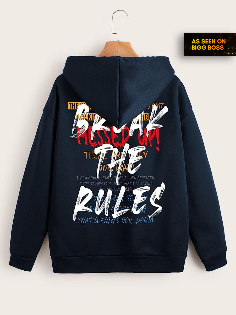 Sweater Back Print Shop Men Navy Cotton Back-Printed Hoodie