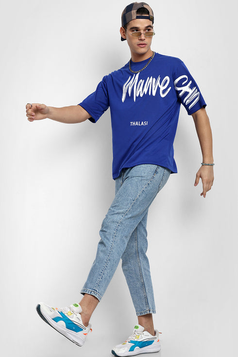 Royal Blue Back Print Oversized T shirts for Men
