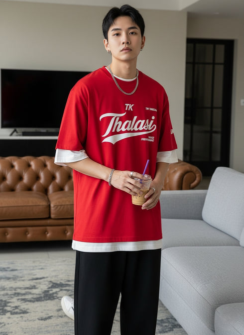 THALASI Men Cotton TK Thalasi Printed Aesthetic Oversized Tshirt for Men