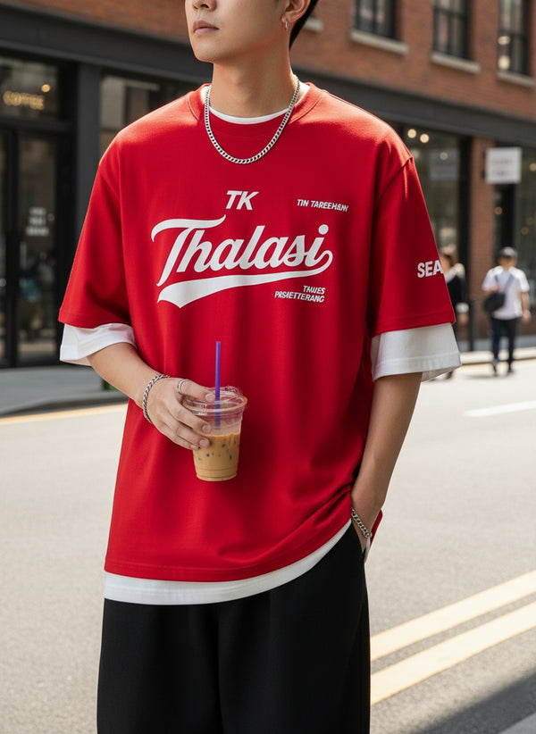 THALASI Men Cotton TK Thalasi Printed Aesthetic Oversized Tshirt for Men