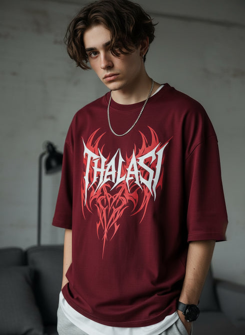 THALASI Men Cotton Gothic Maron Printed Aesthetic Oversized Tshirt for Men