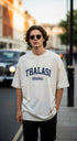 THALASI Men Cotton THALASI Cream Printed Aesthetic Oversized Tshirt for Men