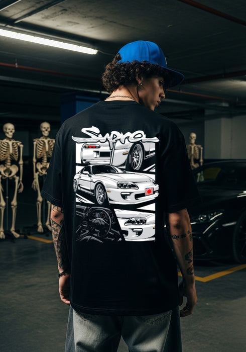 THALASI Men Cotton Supra Black Printed Aesthetic Oversized Tshirt for Men