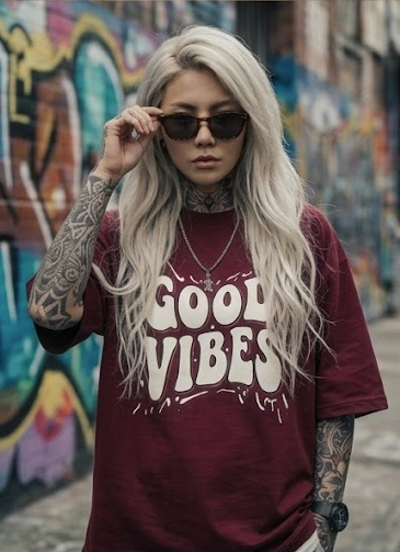Oversized GOD VIBES Maroon Drop Shoulder Stylish T shirts For Women Girls
