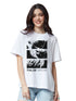 Oversized Anime White Printed T-shirt for Womens/Girls