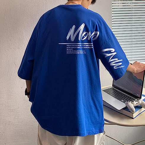 Korean Style Blue Anime Oversized T Shirts for Men
