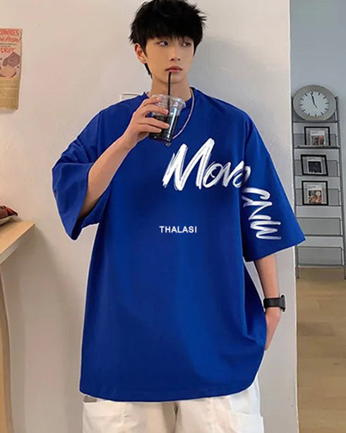 Korean Style Blue Anime Oversized T Shirts for Men