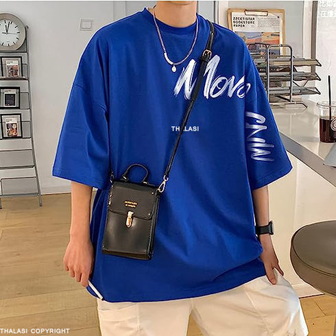Korean Style Blue Anime Oversized T Shirts for Men