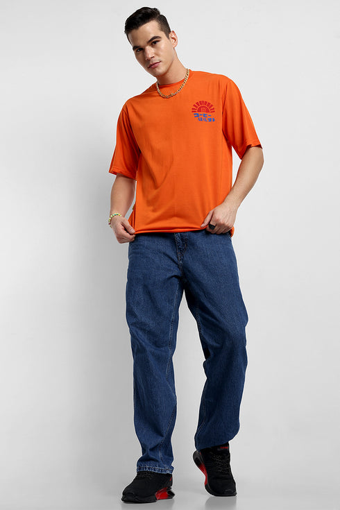 Orange Anime Back Printed Oversized T shirt for Men