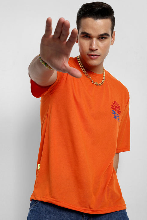 Orange Anime Back Printed Oversized T shirt for Men