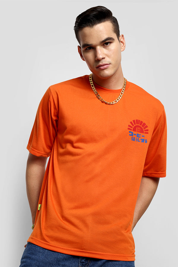Orange Anime Back Printed Oversized T shirt for Men