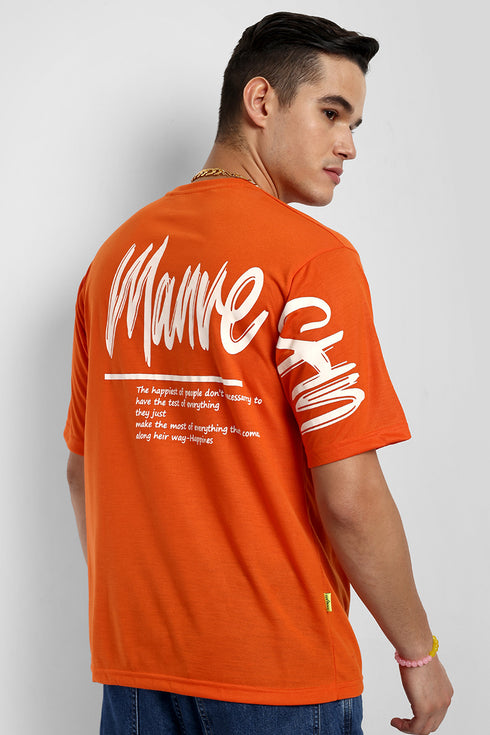 Orange Korean Back Print Oversized T Shirts for Men