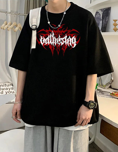 THALASI Men Cotton Spider Black Printed Aesthetic Oversized Tshirt for Men