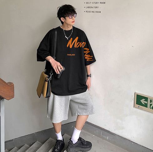 Korean Style Black Anime Oversized T Shirts for Men