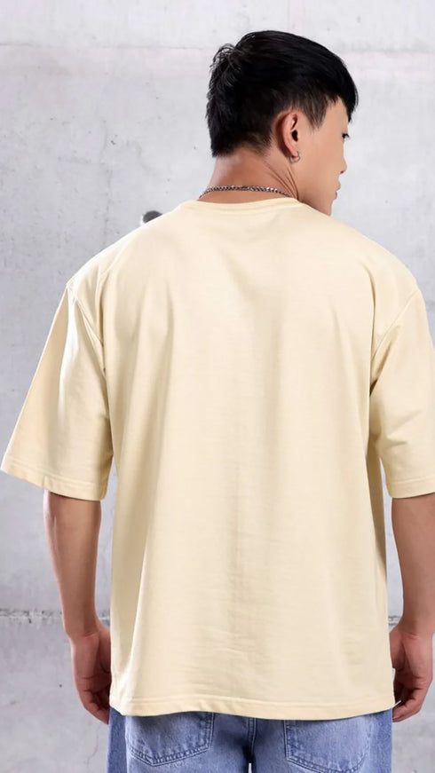 Men Beige Cotton Printed Aesthetic Oversized T shirt for Men