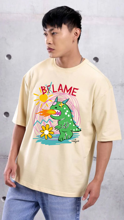 Men Beige Cotton Printed Aesthetic Oversized T shirt for Men