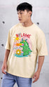 Men Beige Cotton Printed Aesthetic Oversized T shirt for Men