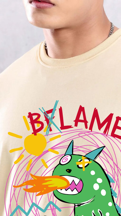 Men Beige Cotton Printed Aesthetic Oversized T shirt for Men